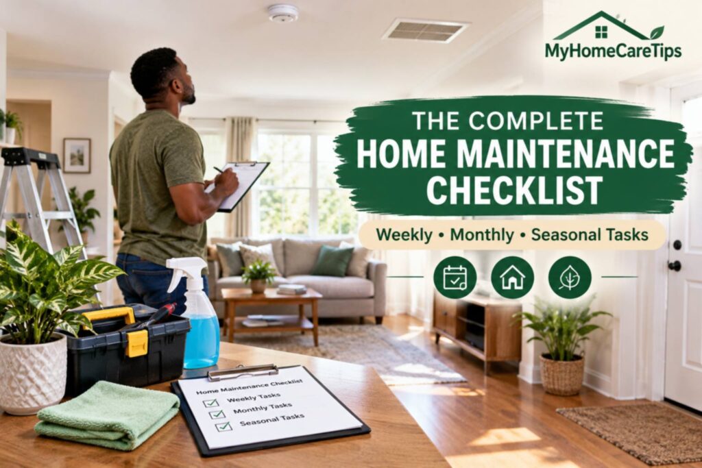 Someone checking the damages in the house with myhomecaretips logo